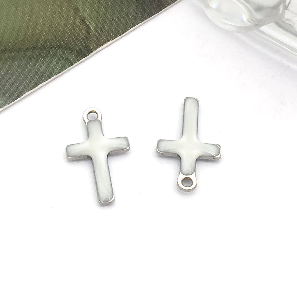 Color Enamel Stainless Steel Cross Double Sided Charm Pendant 10x6mm for DIY Bracelet Jewelry