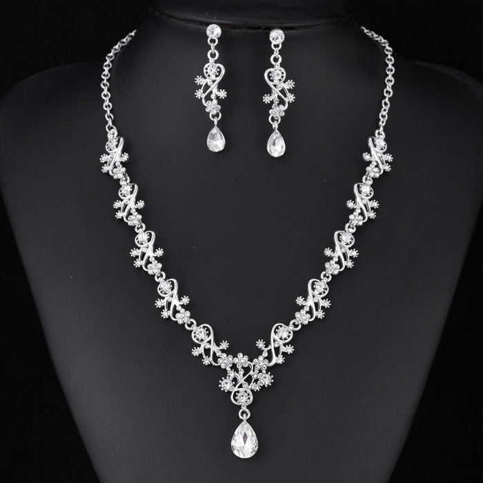 Black Silver Tone Crown Metal Necklace and Earring Set