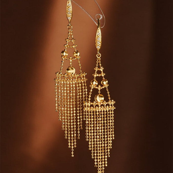 Geometric Chandelier Hook Earrings in Gold and Silver