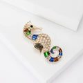 Pearl Crystal Seahorse Brooch with Colorful Enamel view 2