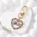 Gold Tone Rhinestone LOVE Heart Evil Eye Clip Keychains view 7
