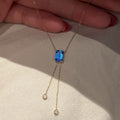 Blue Square Pendant Drop Necklace Statement Fashion Jewelry view 6