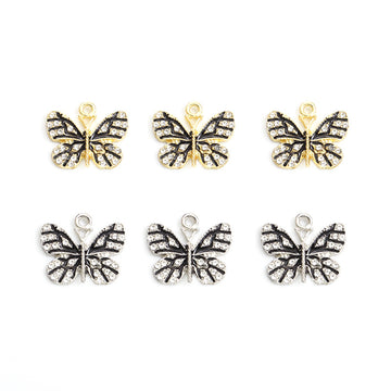 Black Enamel Butterfly Alloy Charm Pendants in Two Metal Tones