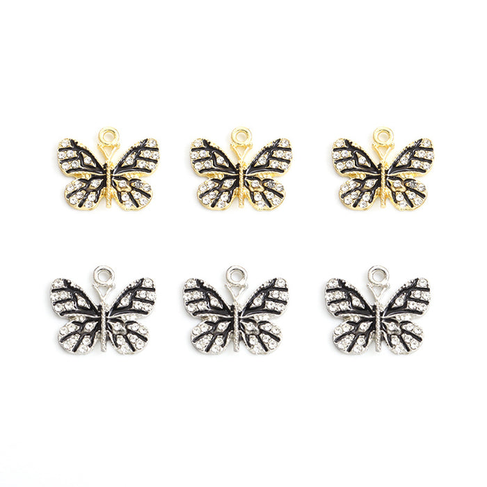 Black Enamel Butterfly Alloy Charm Pendants in Two Metal Tones