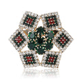 Gold Green Red Rhinestone Five Point Star Brooch Pin view 1