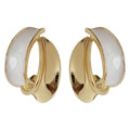 Gold Tone White Double Layer Curved Chunky Stud Earrings view 5