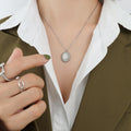Cat Eye Oval Pendant Necklace And Stud Earrings Metal Set view 9