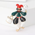 Colorful Jester Brooch with Pearl Like Ball and Clear Crystals view 6