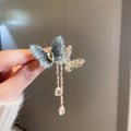 Blue Threaded Butterfly Brooch With Gold Wing And Teardrop Tassels view 6