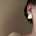 Black Inlay Geometric Trapezoid Silver Tone Stud Earrings view 2