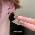 Silver Tone Crystal Cat Head Stud Earrings and Necklace view 4