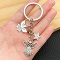 Antique Silver Guardian Angel Wing and Star Charm Keychain view 2