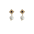 Gold Filigree Blue Stone Pearl Drop Stud Earrings Pair view 5
