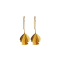 Gold Long Hook and Ridged Ginkgo Leaf Drop Earrings view 5