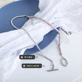 Steel Pink Pearl Clear Zircon Tennis OT Clasp Necklace view 2
