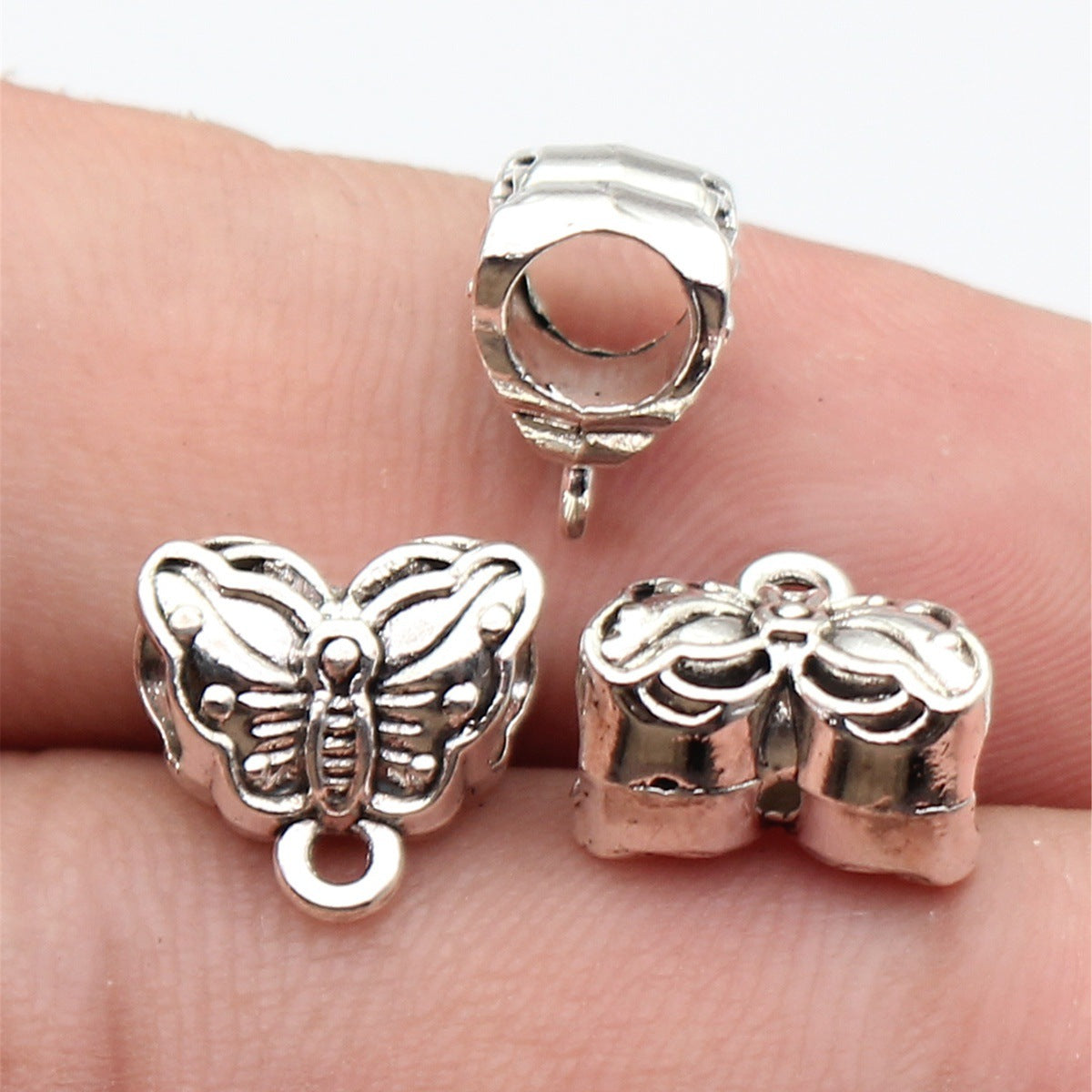 11x11x7.5mm 1.3g Antique Silver Zinc Alloy Double Sided Butterfly Through Hole Beads for DIY Jewelry Making