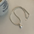 Silver Double Layer Pearl Bead Heart Pendant Necklace view 6