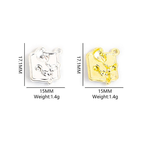 Square Floral charm front and back views beside printed measurements