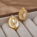 Gold-Tone Teardrop Shell Look Stud Earrings With Stone Halo view 3