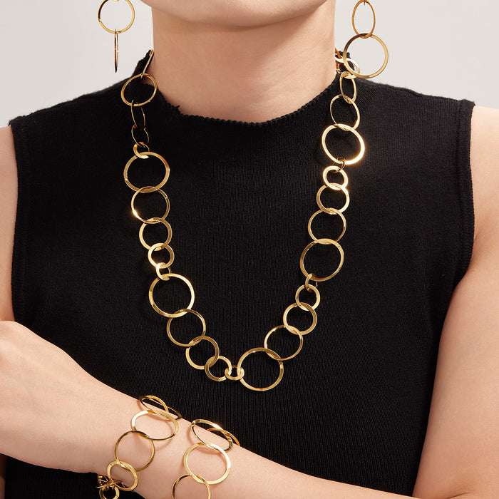 Gold Interlocking Circle Link Necklace Bracelet Drop Earrings