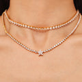 Gold Tone Star Zircon Tennis Necklace Titanium Steel Chain view 3