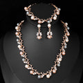 Black Silver Tone Pearl Branch Vine Pearl Look Three Designs Metal Necklace and Earring view 2