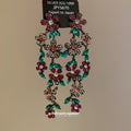 Multicolor Crystal Flower Vine Drop Earrings With Leaf Details view 2