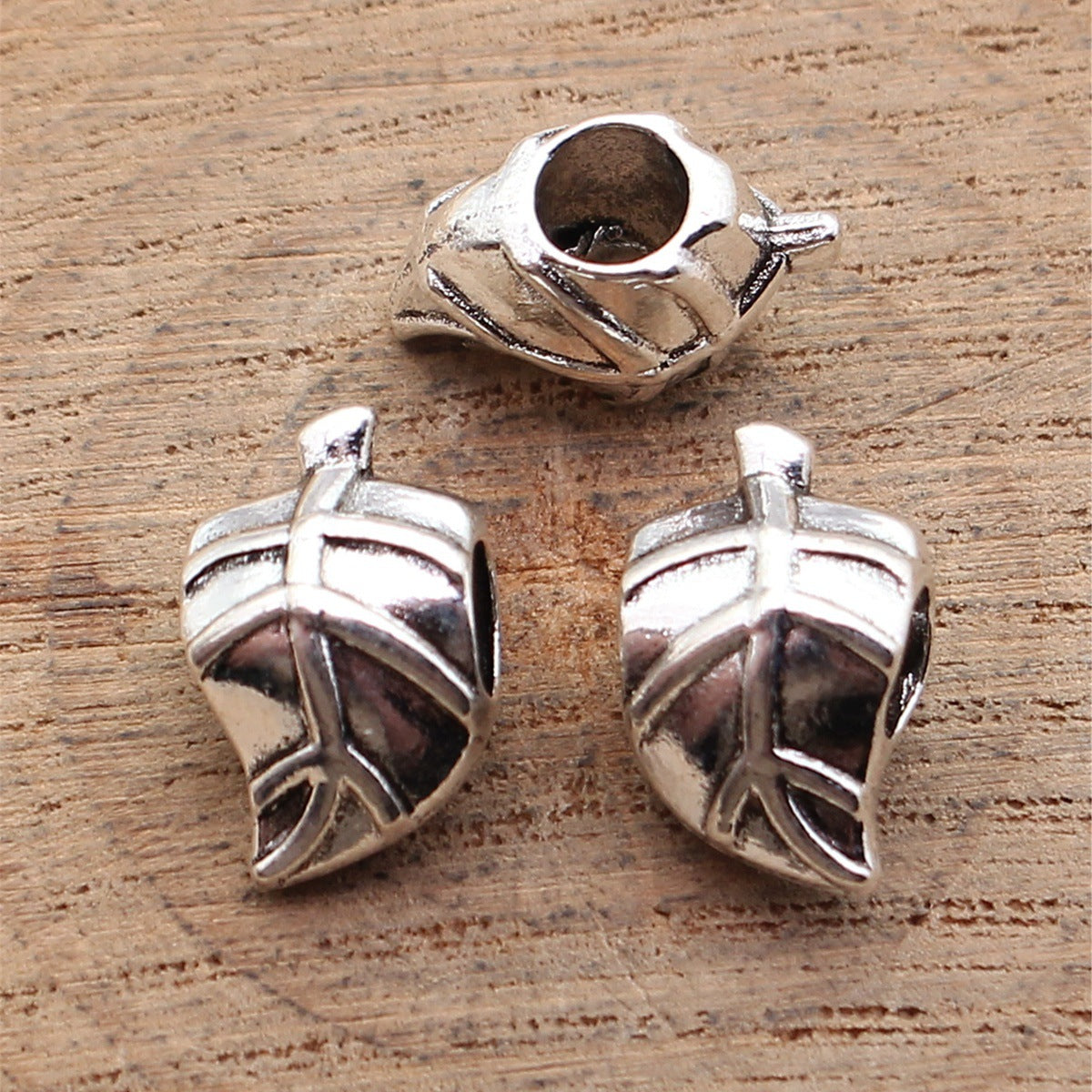 15x9.5x8.3mm 2g Antique Silver Zinc Alloy Leaf Large Hole Beads for DIY Bracelet Jewelry Making