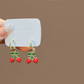 Cherry and Strawberry Gold Tone Mini Hoop Earrings view 2