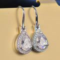 Silver Tone Teardrop Halo Leverback Earrings view 2