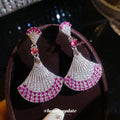 Pink Crystal Fan Drop Earrings in Polished Statement Design view 1