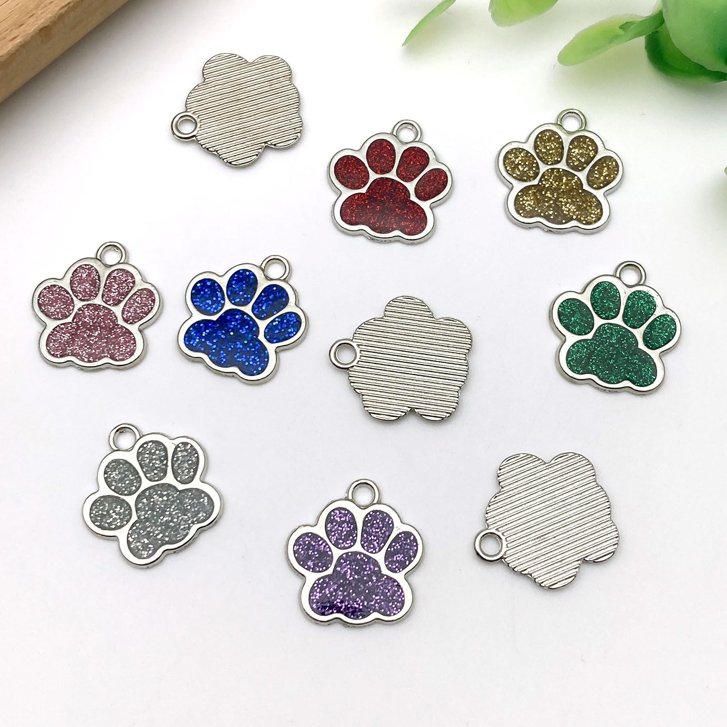 Zinc Alloy Glitter Dog Paw Print Enamel Charm Pendant 17x16mm for DIY Earrings Keychain