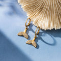 Crystal Whale Tail Hoop Earrings in Gold and Silver Tone view 4