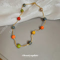 Multicolor Ceramic-Look Bead Wavy Gold Wire Choker Necklace view 2
