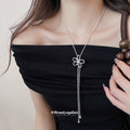 Silver Tone Crystal Open Flower Lariat Necklace Statement Jewelry view 1
