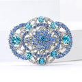 Openwork Oval Rhinestone Brooch Silver Gold Blue Brown Pin view 4