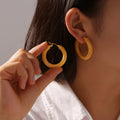 Gold Textured Hoop Earrings Mesh Disc Scale Bead Styles view 4