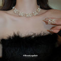 Pearl Crystal Necklace and Stud Earring Jewelry Set view 2