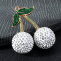 Pave Rhinestone Double Cherry Charm Pendant Enamel Leaf Two Sizes view 10