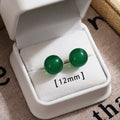 Green Round Bead Stud Earrings in Four Graduated Sizes view 6