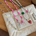 Colorful Beaded Heart Pendant Necklace in Three Colorways view 4