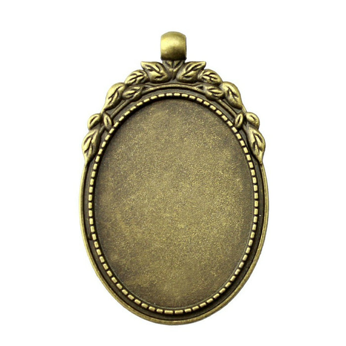 Ornate Oval Bezel Pendant Tray in Antique Bronze Tone