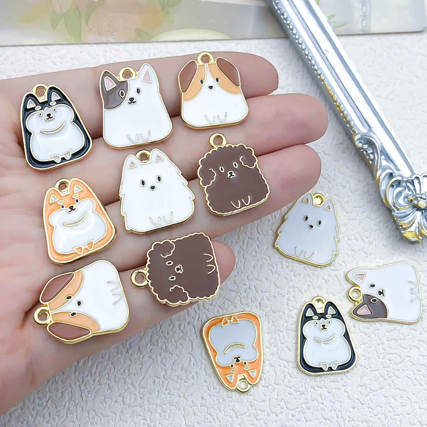 Zinc Alloy Enamel Cartoon Dog Charm Pendant for DIY Keychain Necklace Bracelet