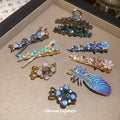 Enamel Feather Rhinestone Flower Duckbill Clips and Mini Claw view 4