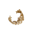 Gold Tone Wide Openwork Bracelet With Layered Textured Flowers And Leaves view 5