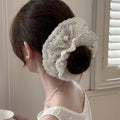 Cream Lace Pearl Scrunchie Oversized Elastic Hair Tie view 3
