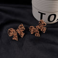 Leopard Pattern Velvet Bow Statement Stud Earrings view 3