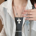 Translucent Cross Pendant Necklaces in Blue and White view 1