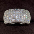 Wide Curved Multi-Row Clear Stone Ring In Silver Tone view 3