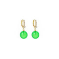 Green Bead Drop Huggie Earrings Gold Crystal Lever Back view 5